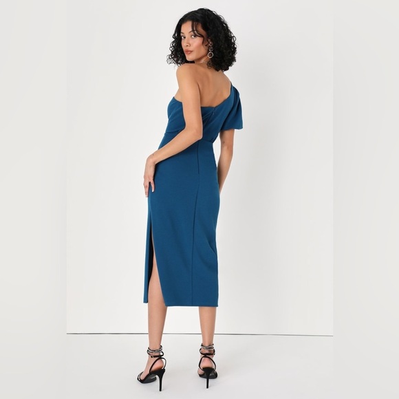 🔆 Lulu's Blue Asymmetrical One-Shoulder Cocktail Dress - Picture 3 of 3